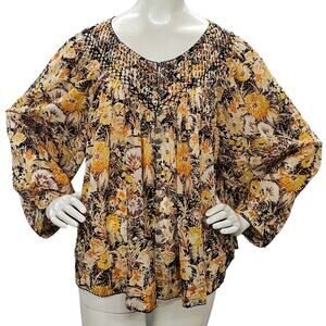 Free People Blouse Womens Size Small Floral Oversized Button Front Cool Meadow